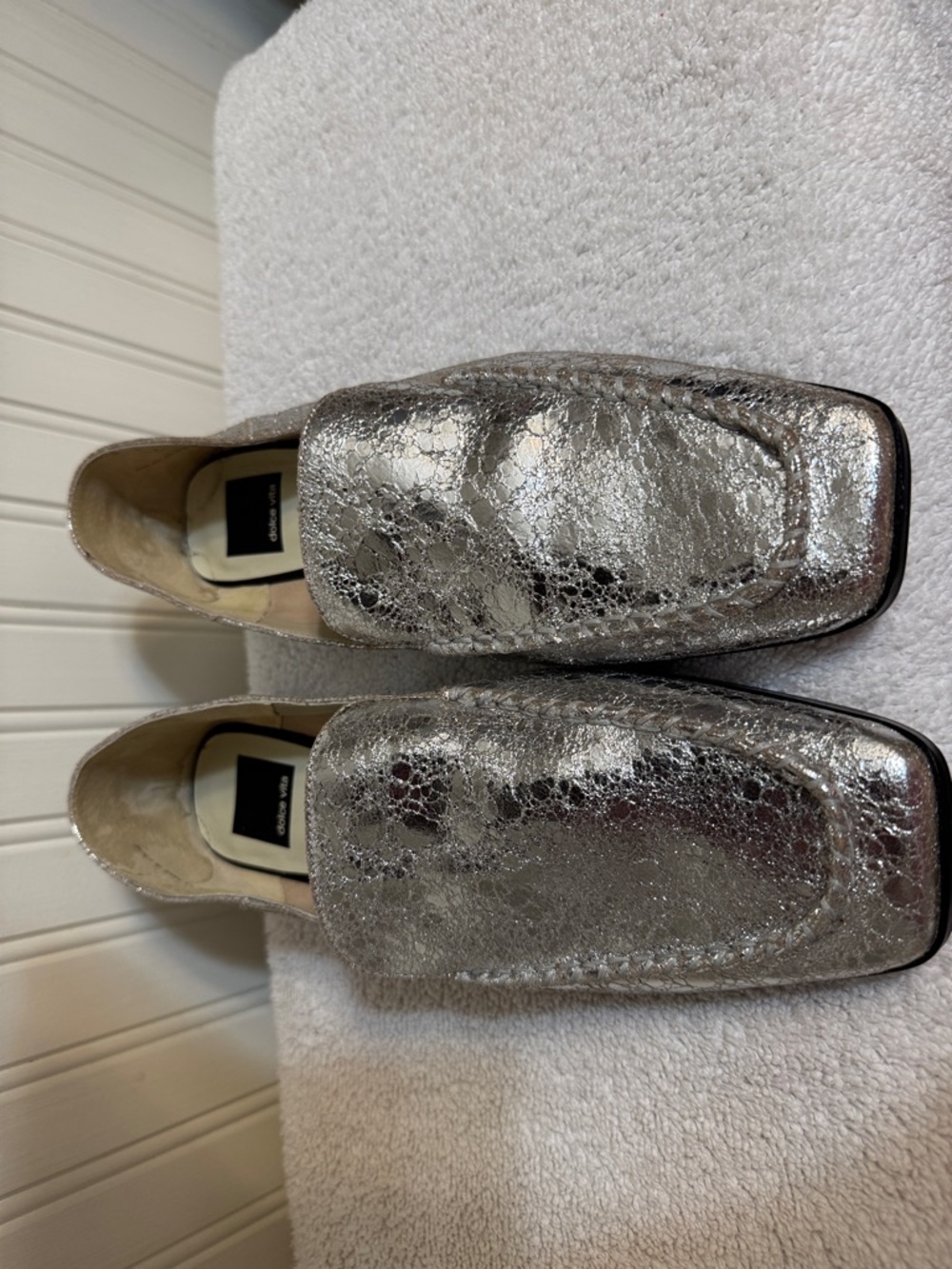 Dolce Vita Silver Metallic Crackle Loafers